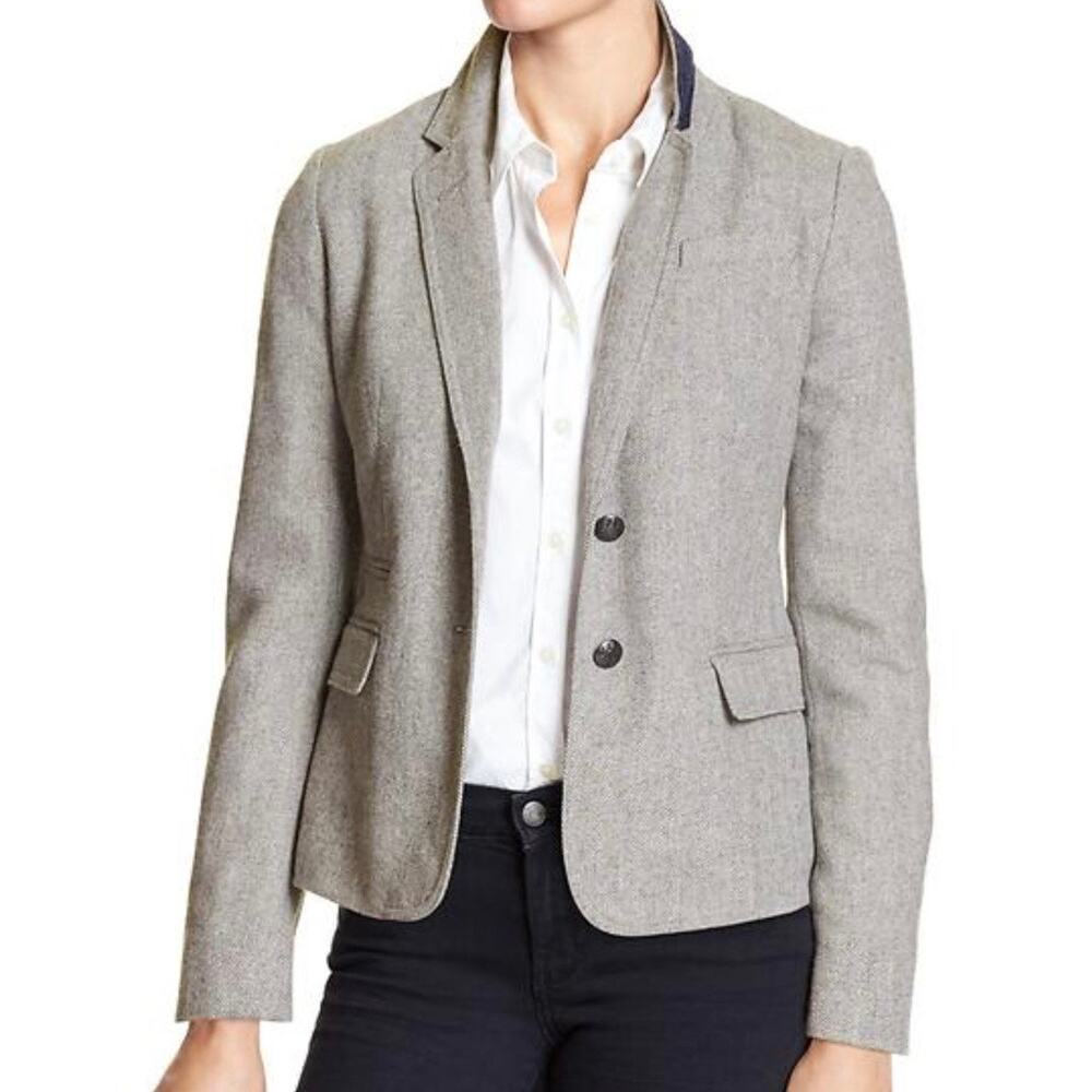 BANANA REPUBLIC | Herringbone Academy Blazer Gray White Wool Blend | Size 2